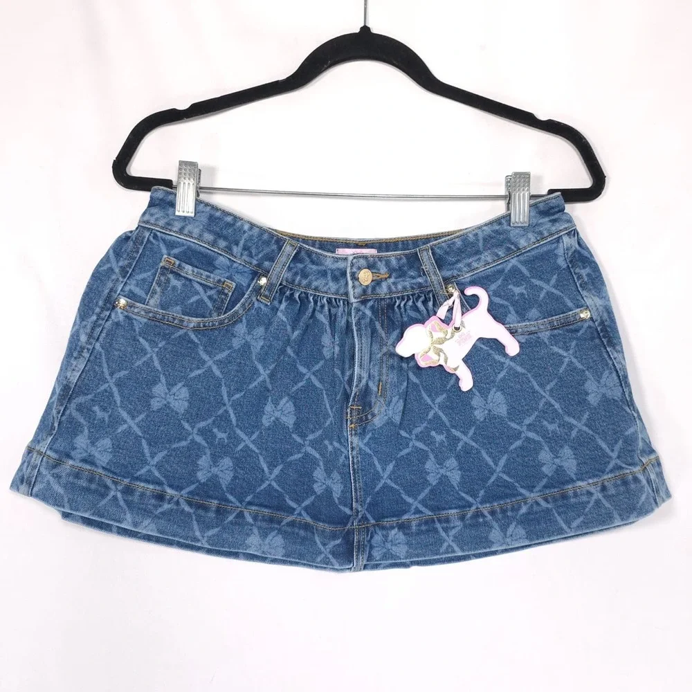 VICTORIA SECRET PINK Womens New Mini Skirt MEDIUM Bow Print LOVESHACKFANCY